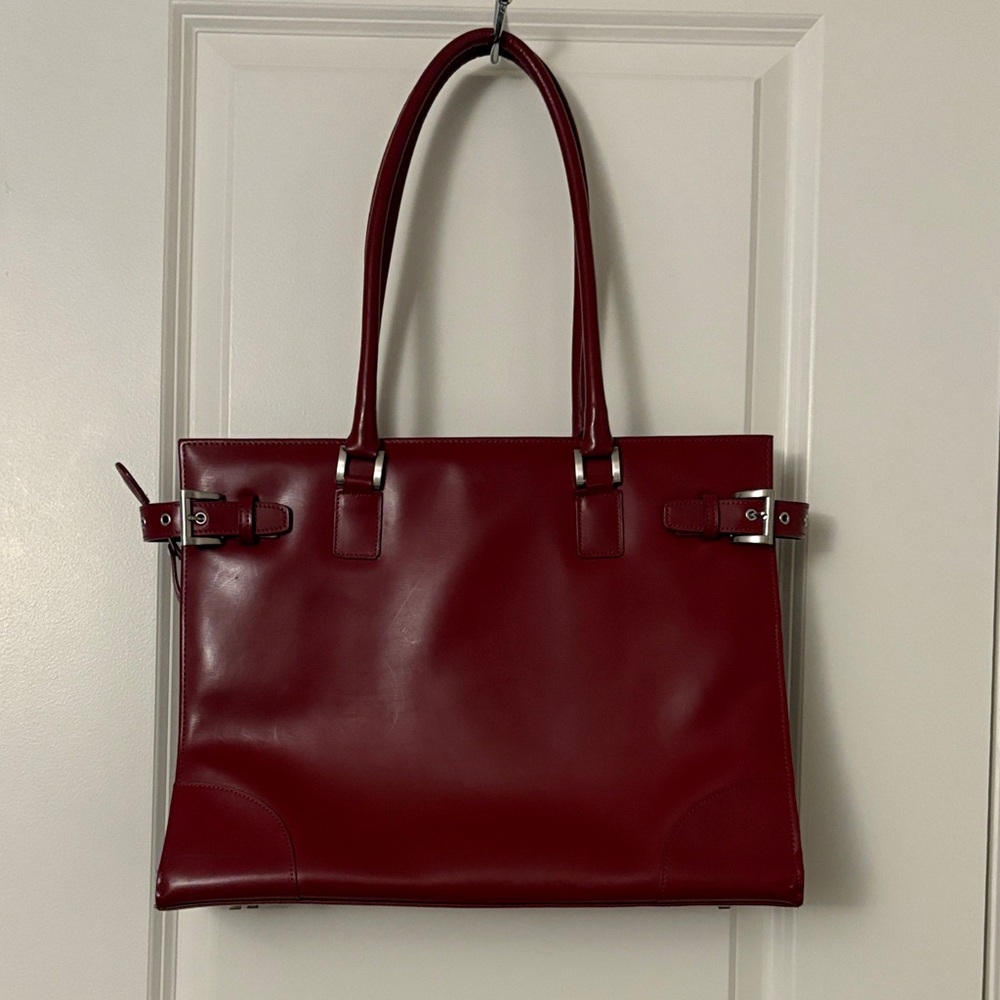 CBK Franklin Covey Deep Red Leather Tote - Picture 3 of 13